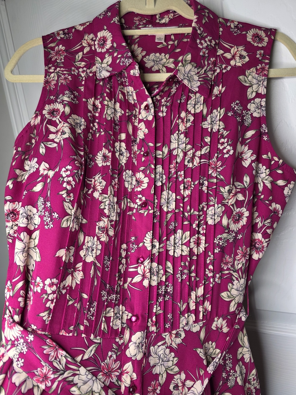 Nanette Lepore Sleeveless Pink Magenta Floral Tie-Waist Dress - Picture 8 of 16